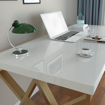 40" Modern White Rectangular Writing Desk with Gold Base